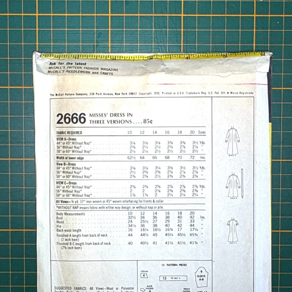 Vintage 1970 McCall's 2666 Sewing Pattern Misses' A Line Dress Mod Shirtdress - Picture 3 of 4